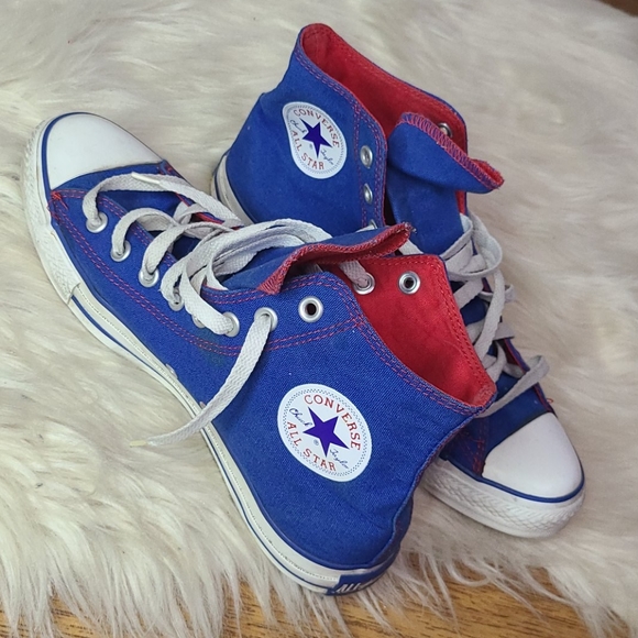 red white and blue converse high tops